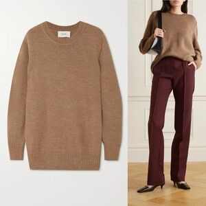 CAES Knit Crewneck Sweater Alpaca Virgin Wool Brown Khaki Tan Medium